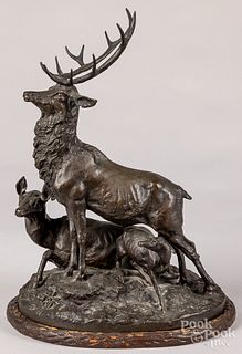 Arthur Le Duc bronze of a male and female elk