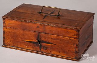 Star inlaid cherrywood lock box, early 19th c.