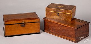 Three cherry and mahogany dresser boxes, 19th c.