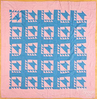 Pink and blue basket quilt, ca.1900