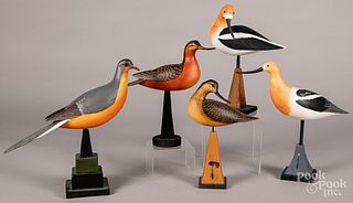 Five carved and painted birds by Reineri
