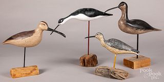 Four carved and painted shorebirds, by Herb Daise