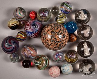 Collection of early marbles, to include sulphides
