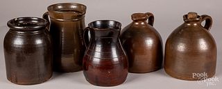 Five pieces stoneware, 19th c.