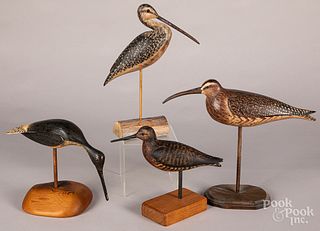 Four carved shorebirds, by Ken Kirby, Rhodes, etc