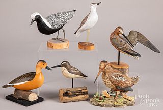 Five carved and painted bird decoys