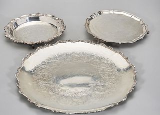 Three Decorative Silver Plate Service Trays