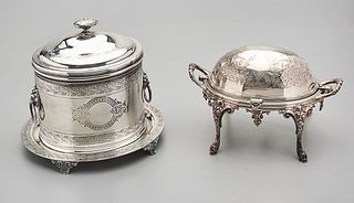 English Silver Plate Biscuit Barrel and Butter Dish