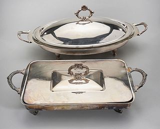 Two Silver Plate Covered Dishes