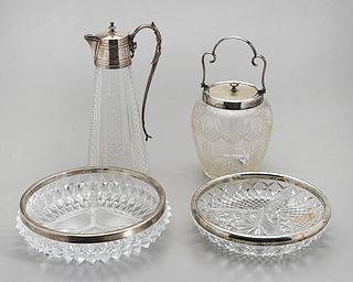 Group of Five Silver and Glass Items