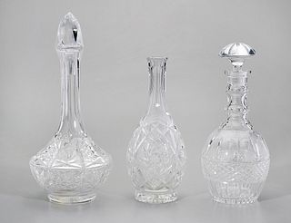 Three Crystal and Glass Decanters