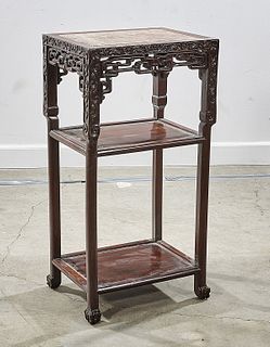 Chinese Marble Inset Hard Wood Side Table