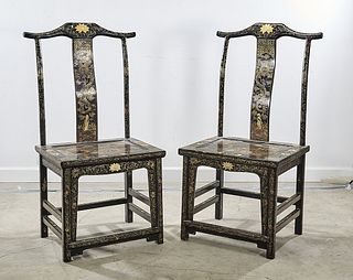 Pair Chinese Painted Wood Chairs