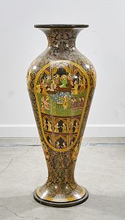 Tall Lacquered and Painted Wood Vase