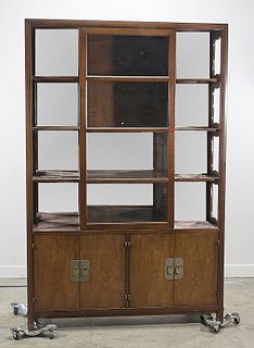 Tall Chinese Wood and Glass Cabinet