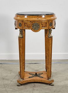 Marble Top Carved Wood Occasional Table