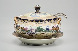 Chinese Enameled Porcelain Tureen and Bowl With Ladle