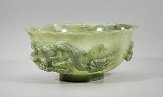 Chinese Spinach Jade Carved Bowl