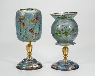 Two Chinese Cloisonne Metal and Glass Lanterns
