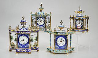 Group of Four Chinese Decorative Cloisonne Clocks