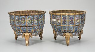 Pair Chinese Cloisonne Tripod Censers