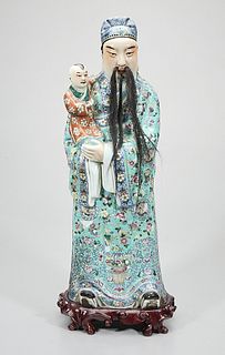 Old Chinese Enameled Porcelain Star God Figure