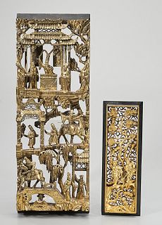 Two Chinese Carved Wood Wall Panels