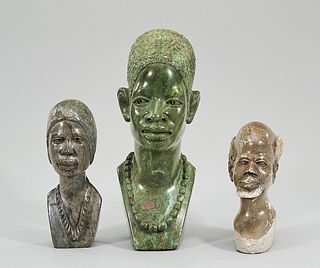 Group of Three African Stone Bust Sculptures