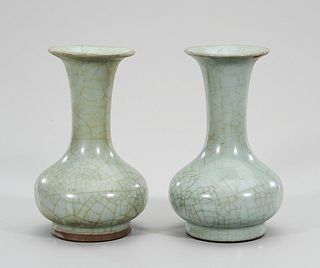 Pair of Chinese Crackle Glazed Porcelain Vases