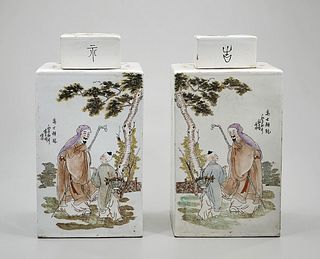 Pair Chinese Glazed Porcelain Covered Containers