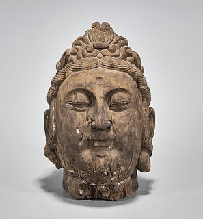 Chinese Carved Wood Buddha Head