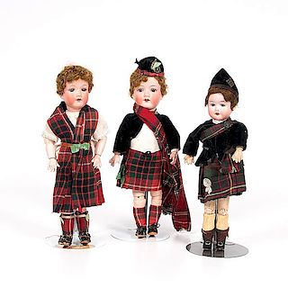 German Bisque Head Dolls in Scottish Dress  