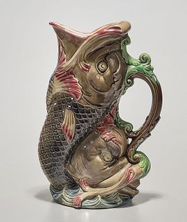 A William Brownfield and Sons Majolica ' Swirling Fish' Pitcher