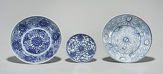Three Antique Chinese Blue and Porcelain Dishes