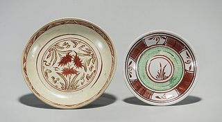 Two Antique Chinese Red and Green Dishes