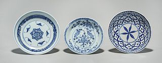 Group of Three Antique Chinese Blue and White Porcelain Dishes