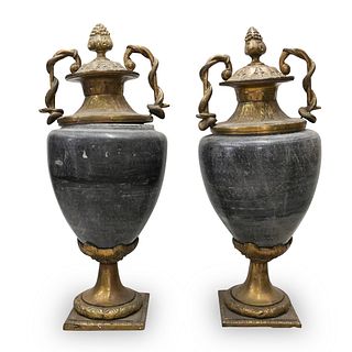 Pair Of Marble and Gilt Bronze Castelletes