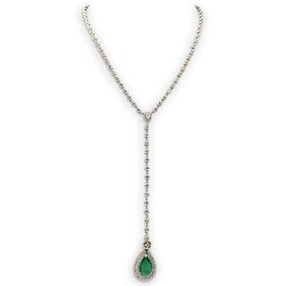 18k Gold, 4ct Emerald and Diamond Necklace