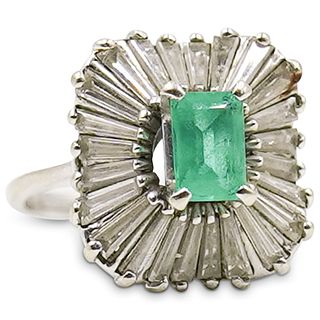 Platinum, Emerald and Diamond Ballerina Ring