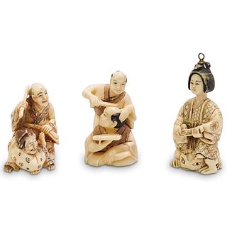 (3 Pc) Japanese and Chinese Carved Bone Netsuke