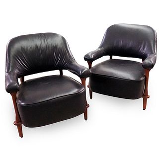 Pair Of Artifort Leather and Wood Chairs