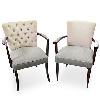 (2 Pc) Checkered Upholstered Game Chairs