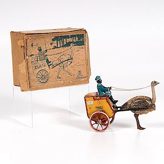 Lehmann Zulu Ostrich Cart Windup Toy 