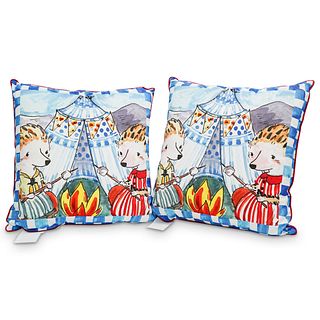 (2 Pc) Mackenzie Childs "Happy Campers" Pillows