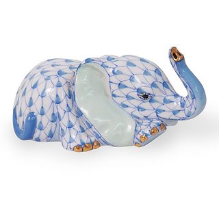 Herend Porcelain Blue Fishnet Baby Elephant