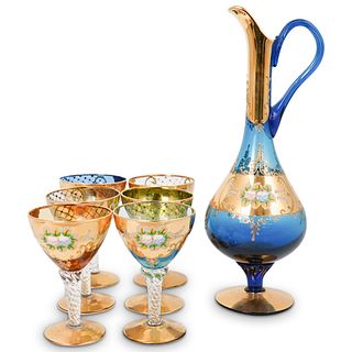 (7 Pc) Bohemian Glass Liquor Set