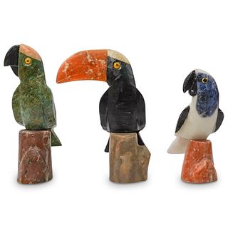 Semi Precious Stone Parrot Trio