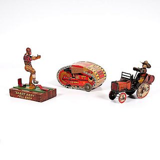 Louis Marx & Co. Tin Lithograph Turnover Tank and Whoopee Car, Plus 