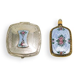 (2 Pc) Sterling and Enamel Vanity Articles