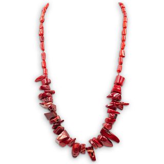 Chinese Polished Coral Beaded Necklace